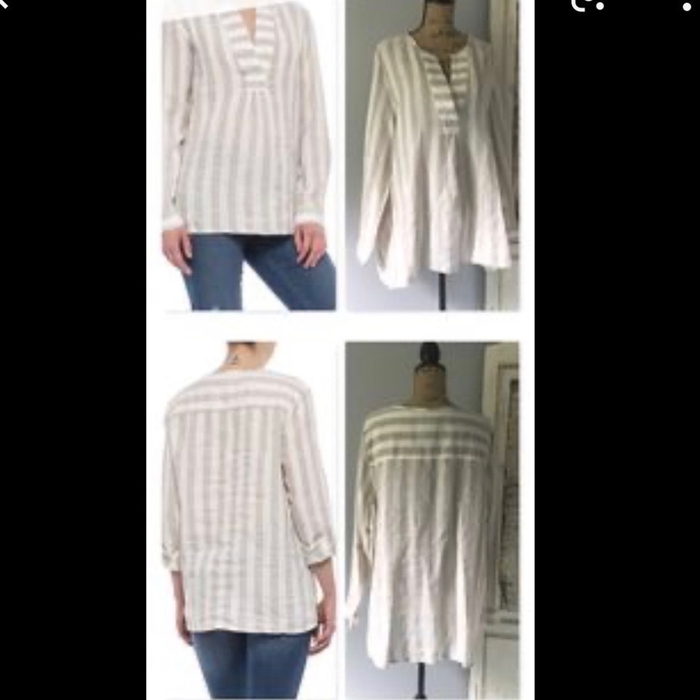ANTIBES Blanc striped 100% linen shirt. Size M.